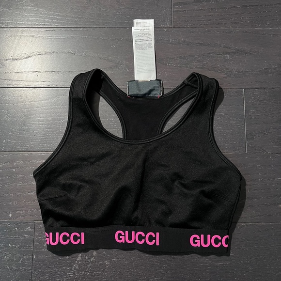 NEW GUCCI Sports Bra black/pink Logo Band Bralette Size Small women - Picture 1 of 8